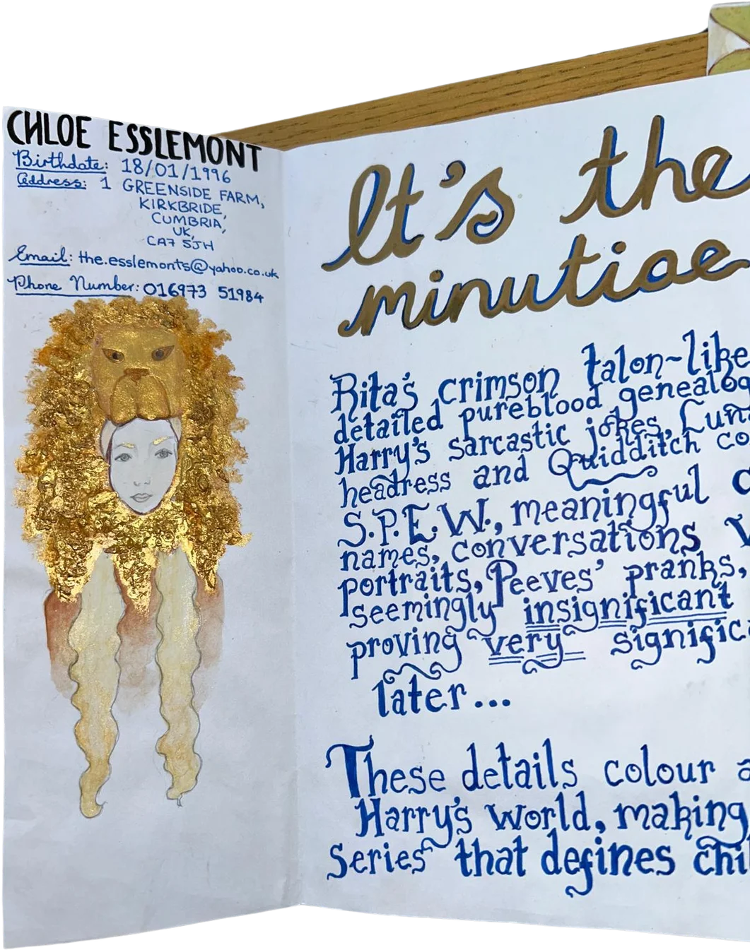 Chloe Esslemont's original competition entry, opened: 'It's the minutiae…'