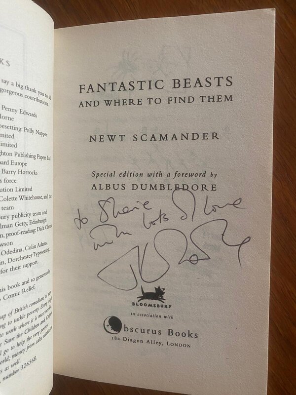 Fantastic Beasts, inscribed title page
